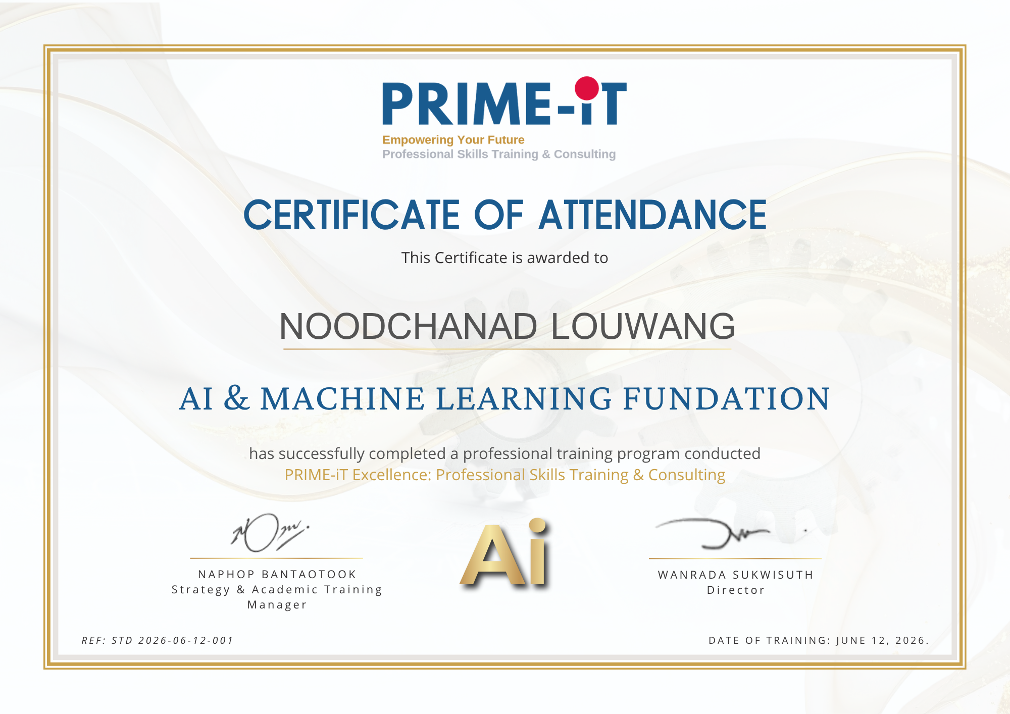 Certificate of Attendance — PRIME-iT Excellence